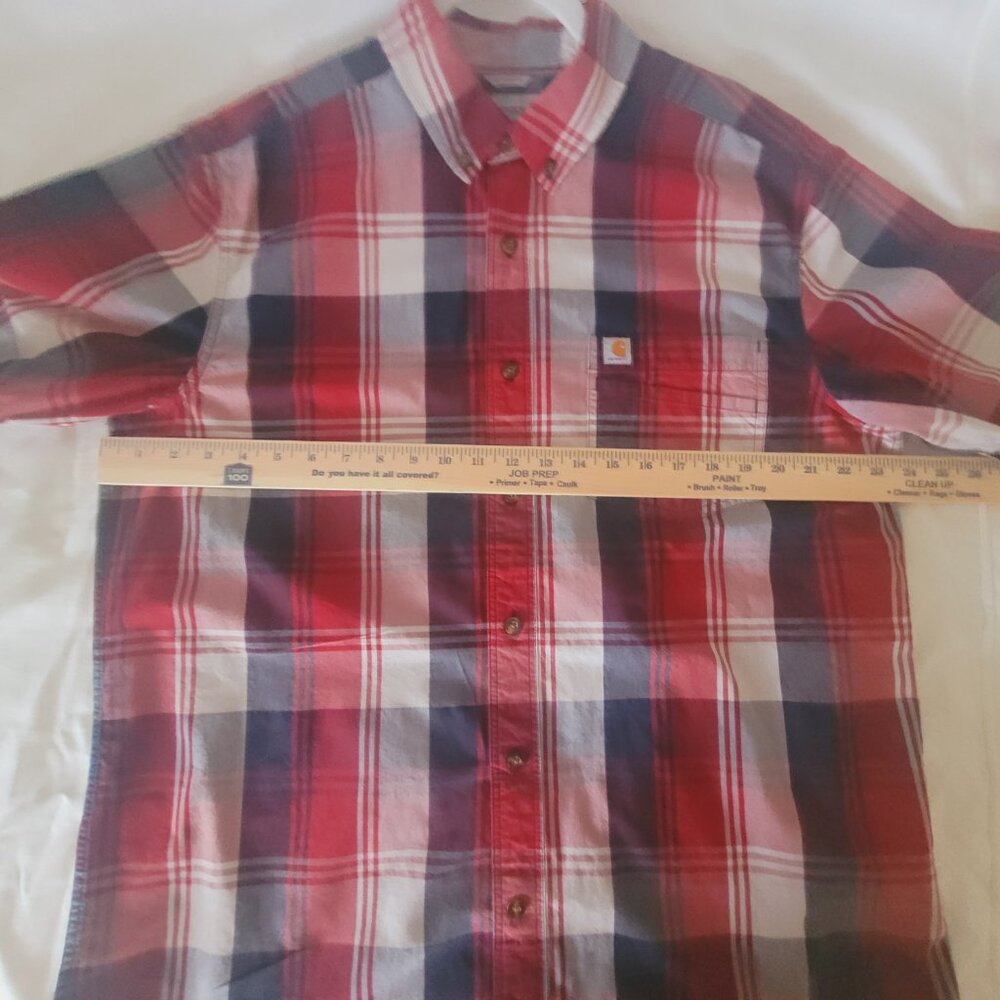 Carhartt Red White Blue Mens Plaid Short Sleeve Shirt Size L - Picture 12 of 15